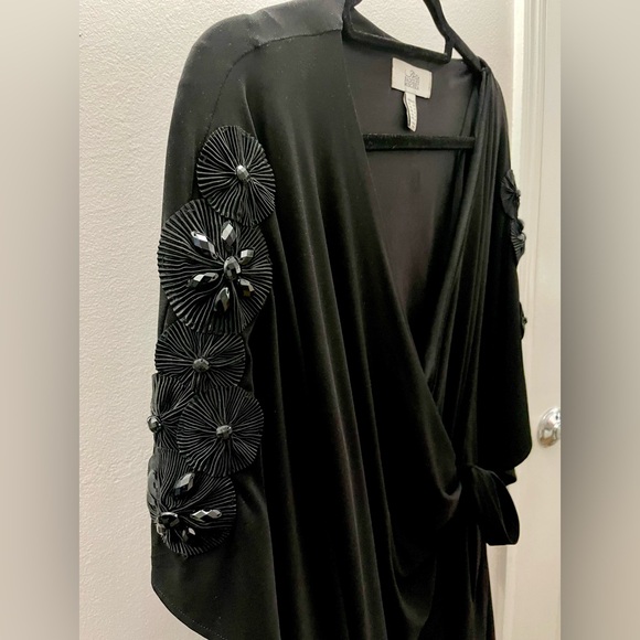 Mini Jersey Wrap Dress w/ Embellished Sleeves - Picture 1 of 4